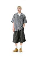 Wide-Leg Drawstring Sweat Shorts - Dark Gray