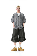 Wide-Leg Drawstring Sweat Shorts - Dark Gray