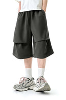 Wide-Leg Drawstring Sweat Shorts - Dark Gray