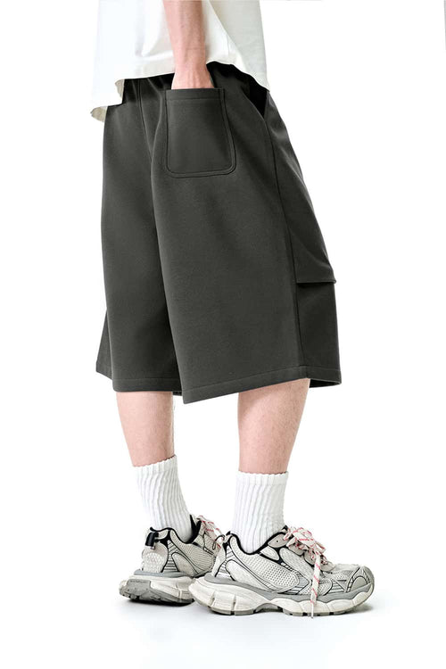 Wide-Leg Drawstring Sweat Shorts - Dark Gray