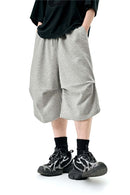 Wide-Leg Drawstring Sweat Shorts - Flower Gray
