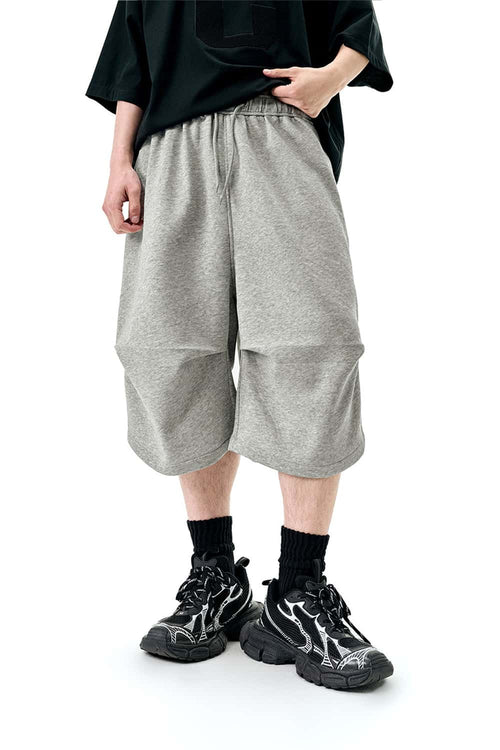 Wide-Leg Drawstring Sweat Shorts - Flower Gray