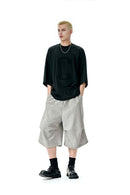 Wide-Leg Drawstring Sweat Shorts - Flower Gray