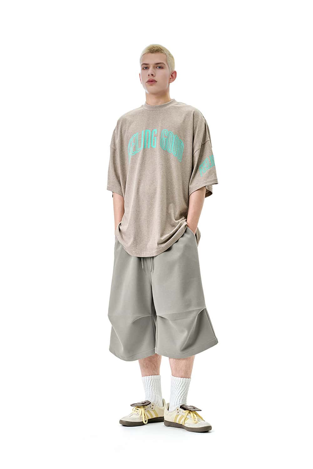 Wide-Leg Drawstring Sweat Shorts - Gray