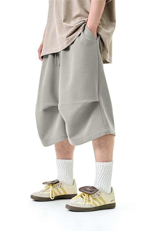 Wide-Leg Drawstring Sweat Shorts - Gray