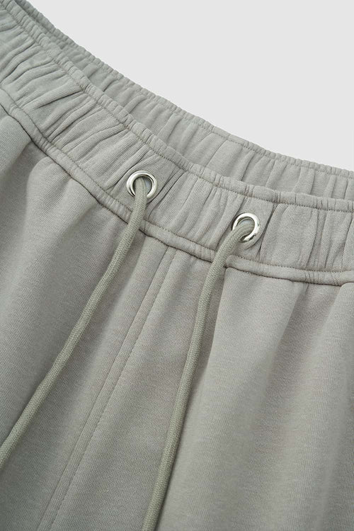 Wide-Leg Drawstring Sweat Shorts - Gray