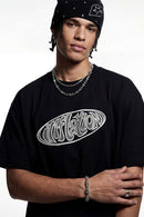 Openwork Embroidered Graphic T-Shirt - Black
