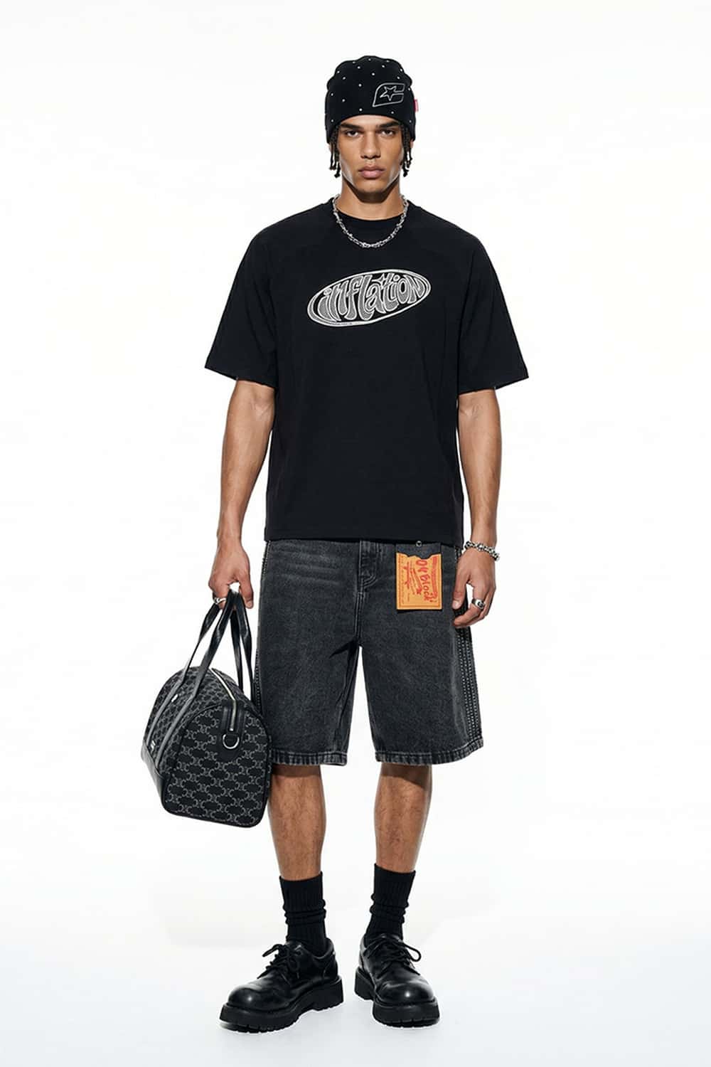 Openwork Embroidered Graphic T-Shirt - Black