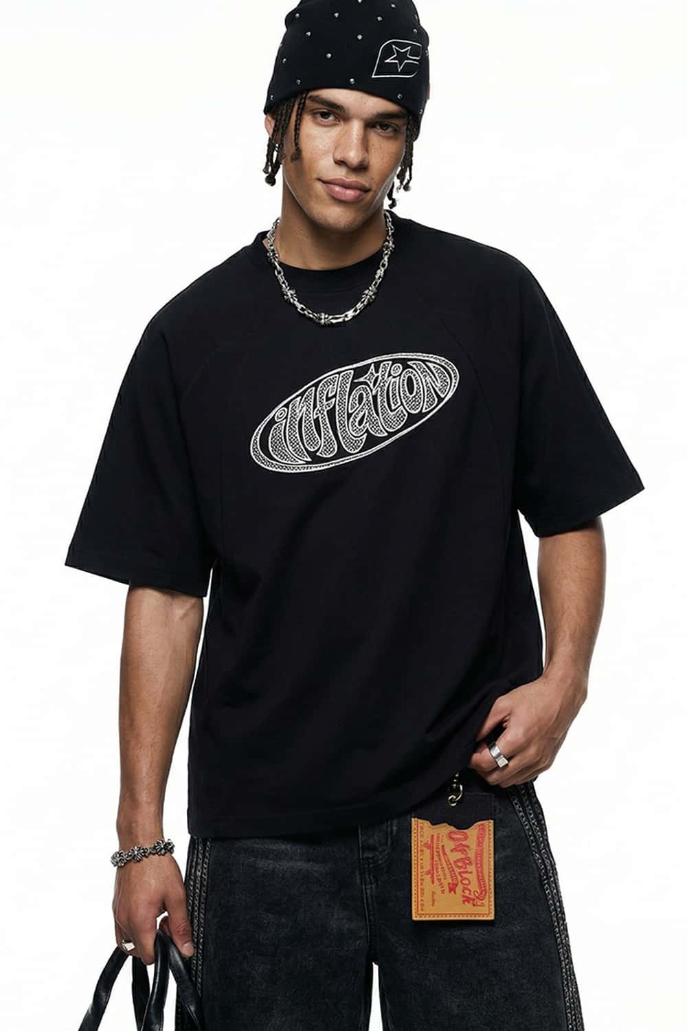 Openwork Embroidered Graphic T-Shirt - Black