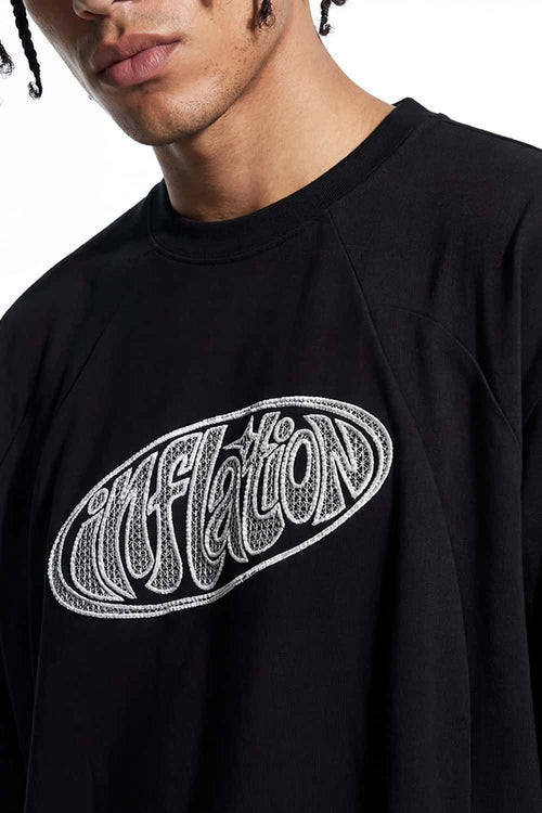 Openwork Embroidered Graphic T-Shirt - Black