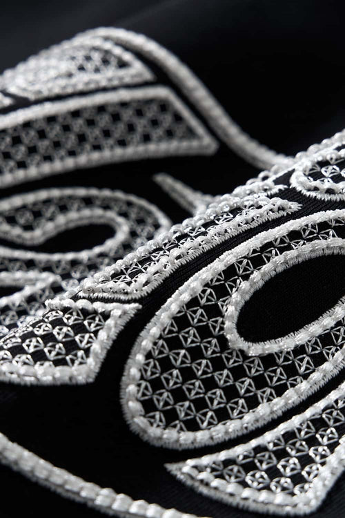 Openwork Embroidered Graphic T-Shirt - Black
