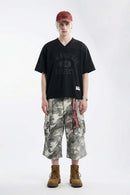 Vintage V-Neck Graphic Jersey - Active Black