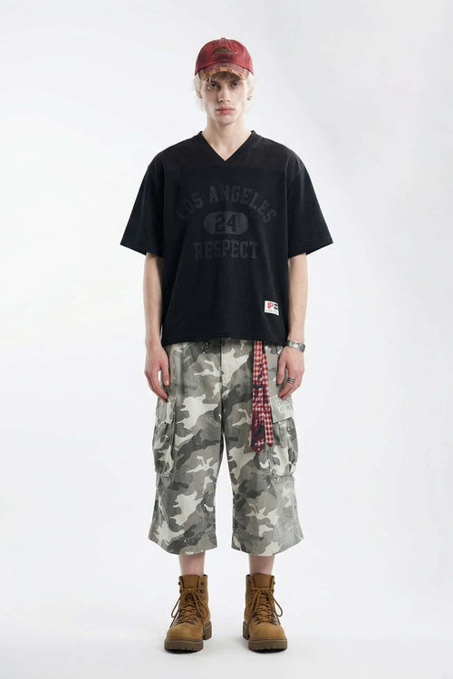 Vintage V-Neck Graphic Jersey - Active Black