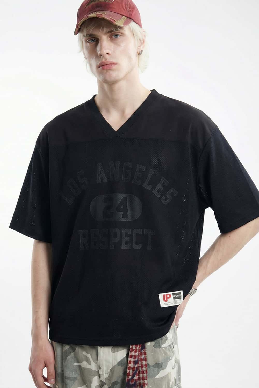 Vintage V-Neck Graphic Jersey - Active Black