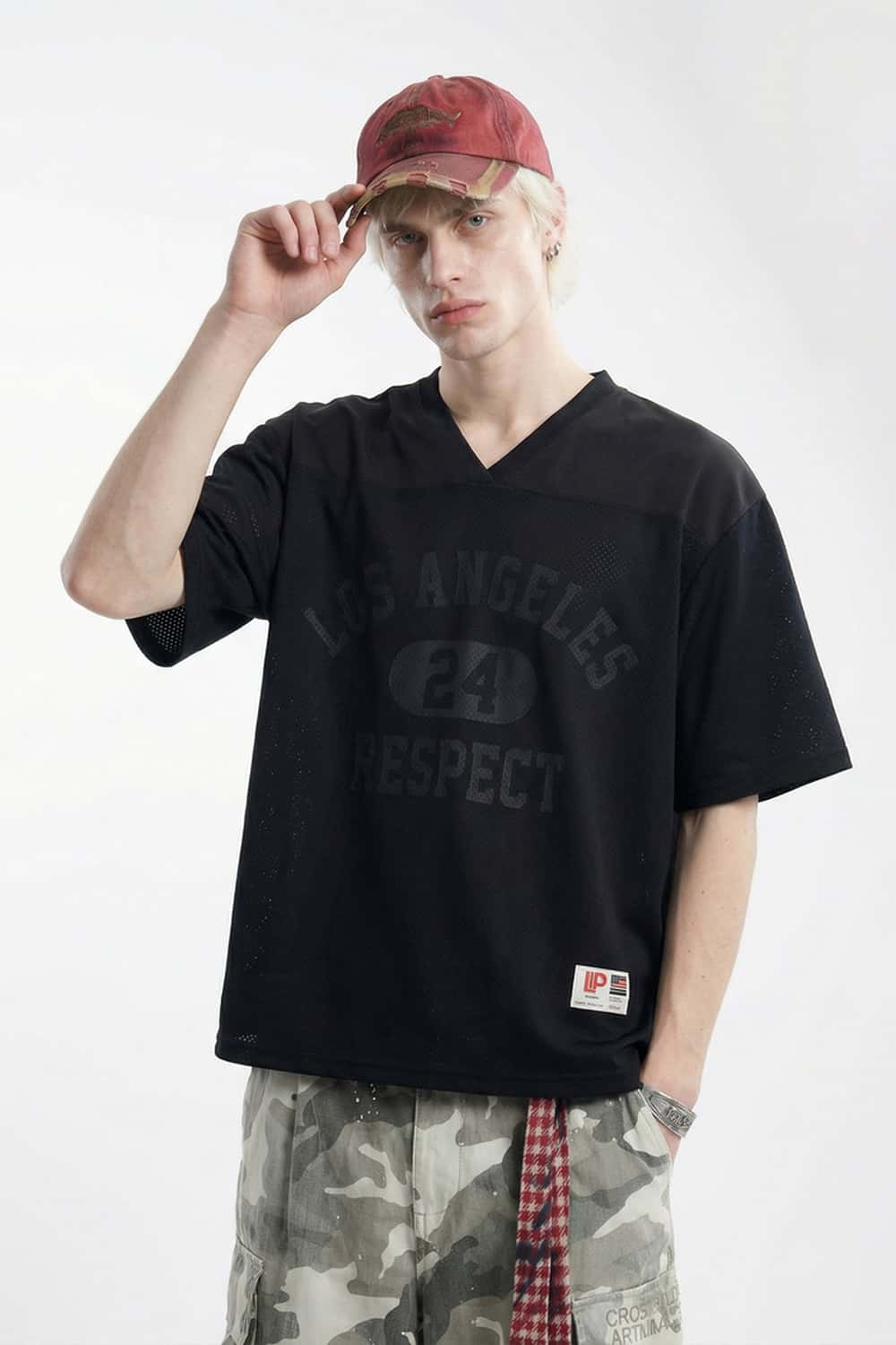 Vintage V-Neck Graphic Jersey - Active Black