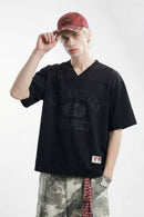 Vintage V-Neck Graphic Jersey - Active Black