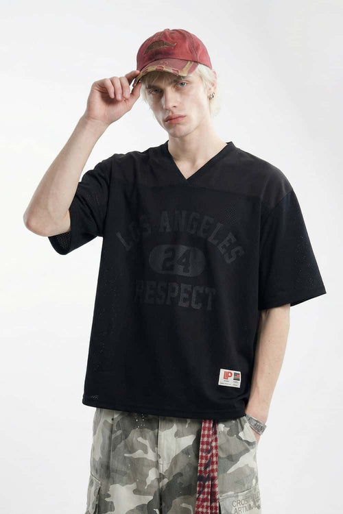 Vintage V-Neck Graphic Jersey - Active Black