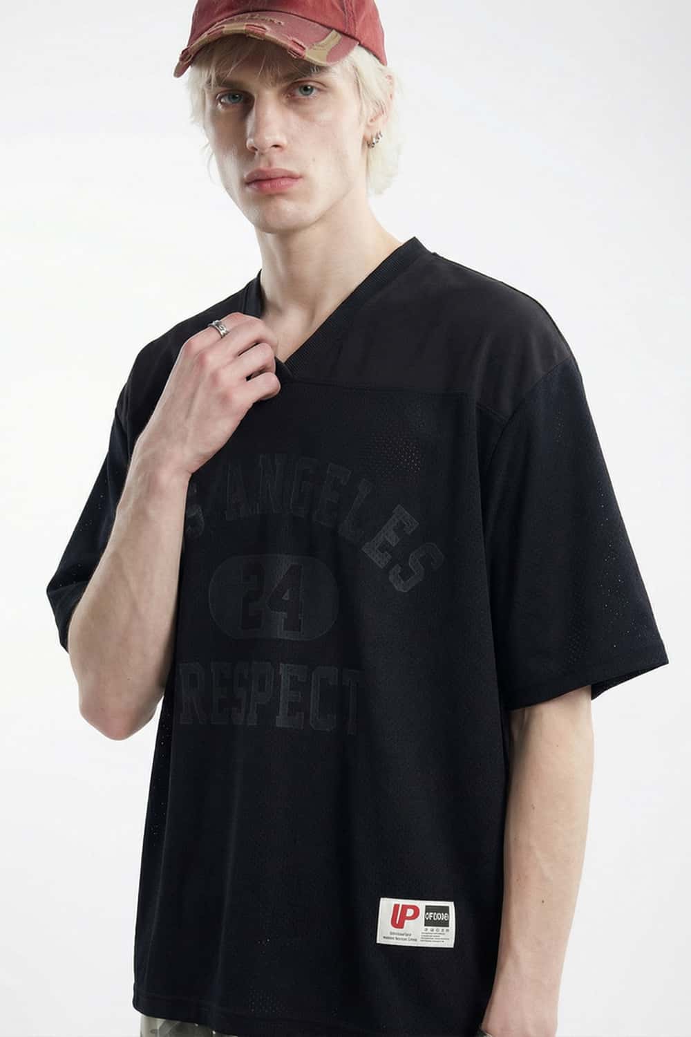Vintage V-Neck Graphic Jersey - Active Black