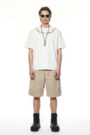 Floral Embroidered Neckline T-Shirt - Cream White