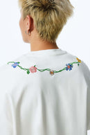Floral Embroidered Neckline T-Shirt - Cream White