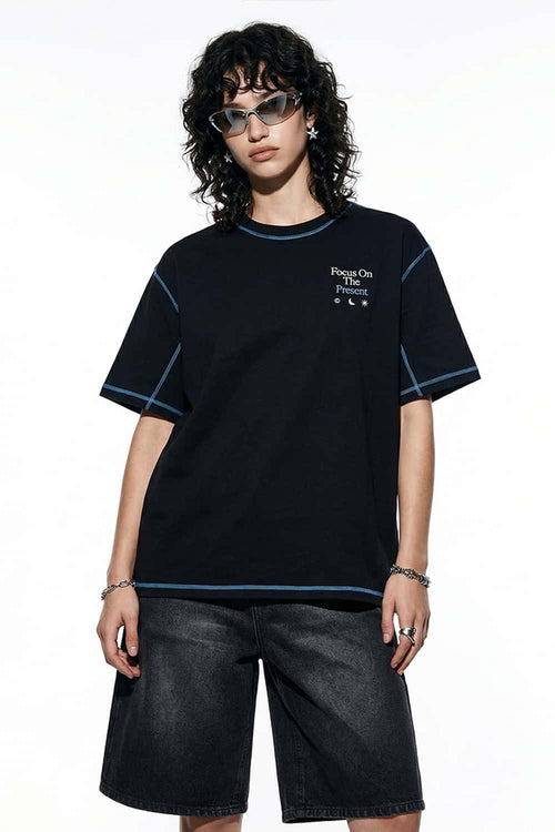 Contrast Stitch Graphic T-Shirt - Black