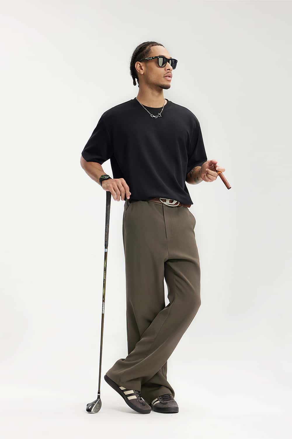 Draped Straight-Leg Trousers - Dark Brown