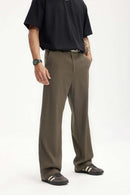 Draped Straight-Leg Trousers - Dark Brown