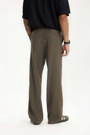 Draped Straight-Leg Trousers - Dark Brown
