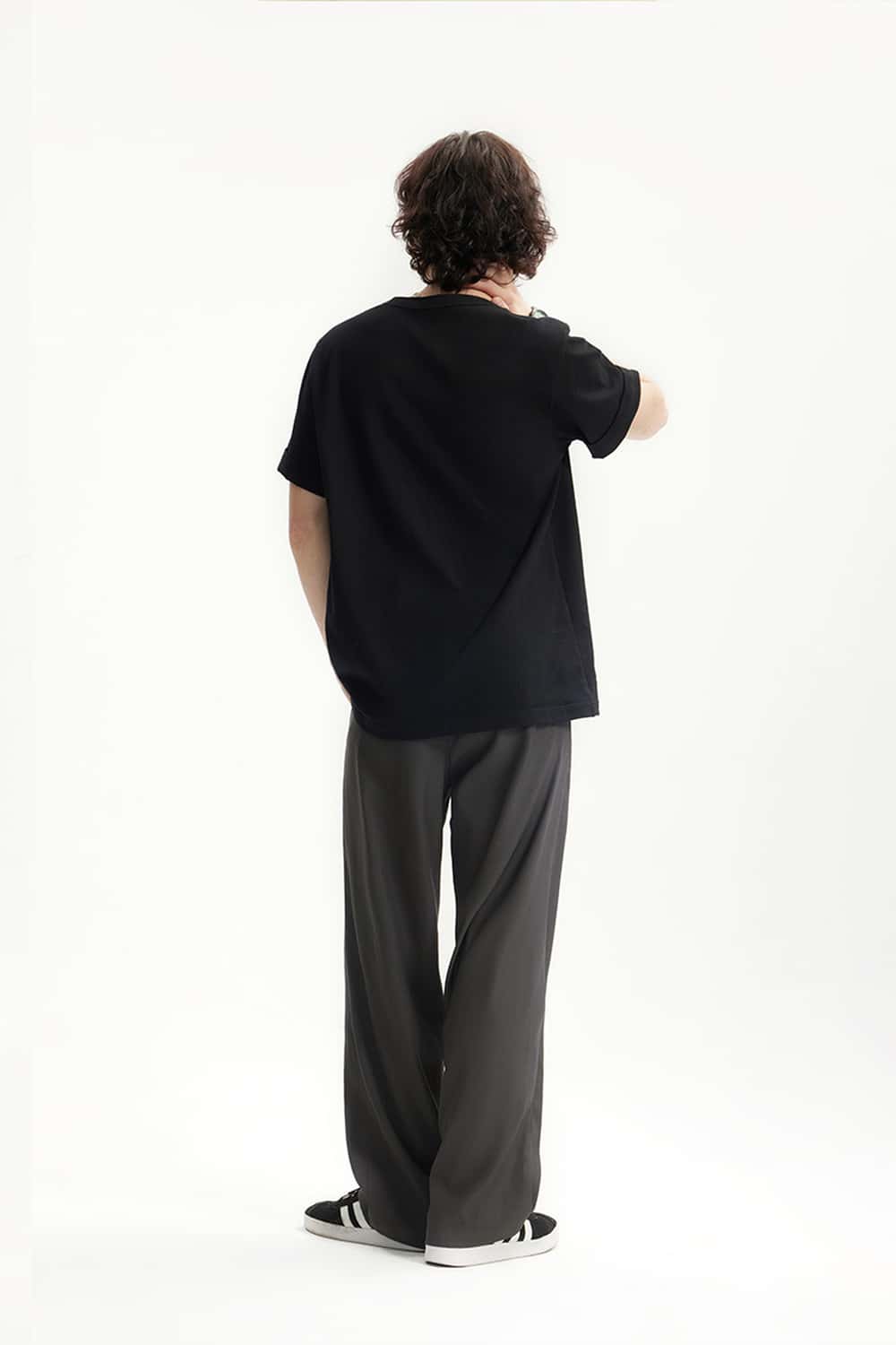 Draped Straight-Leg Trousers - Dark Gray