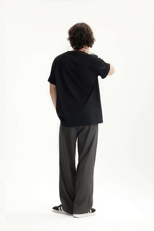 Draped Straight-Leg Trousers - Dark Gray
