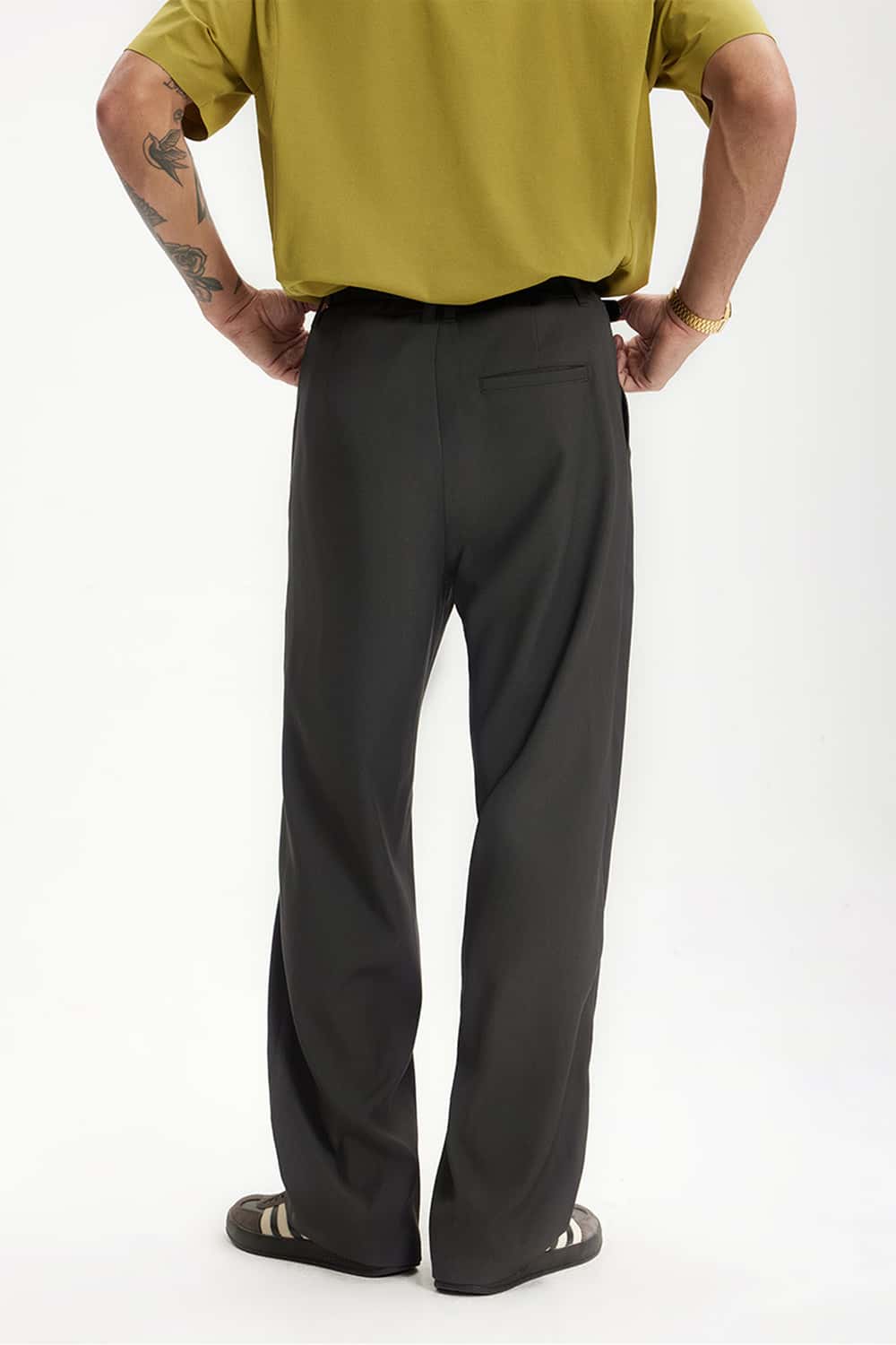 Draped Straight-Leg Trousers - Dark Gray