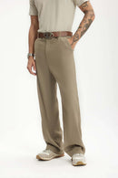 Draped Straight-Leg Trousers - Dark Khaki