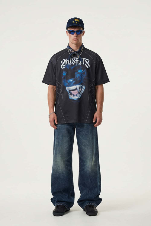 Mesh Graphic Jersey T-Shirt - Black