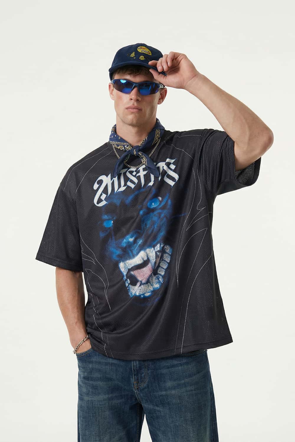 Mesh Graphic Jersey T-Shirt - Black