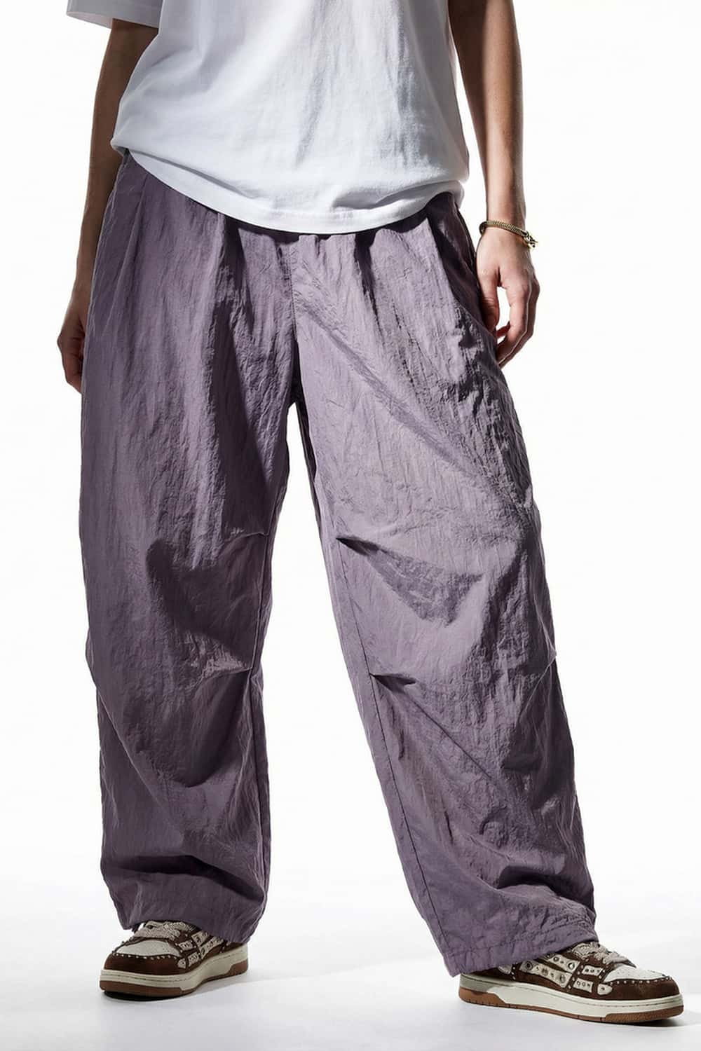 Crinkle Nylon Drawstring Pants - Purple
