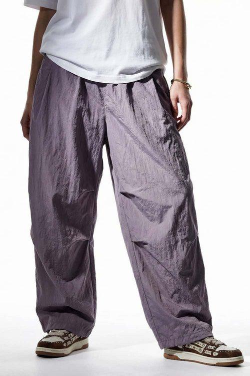 Crinkle Nylon Drawstring Pants - Purple