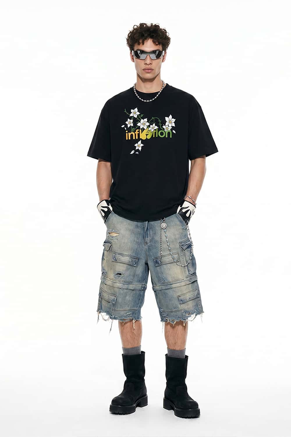 Floral Graphic Loose T-Shirt - Black