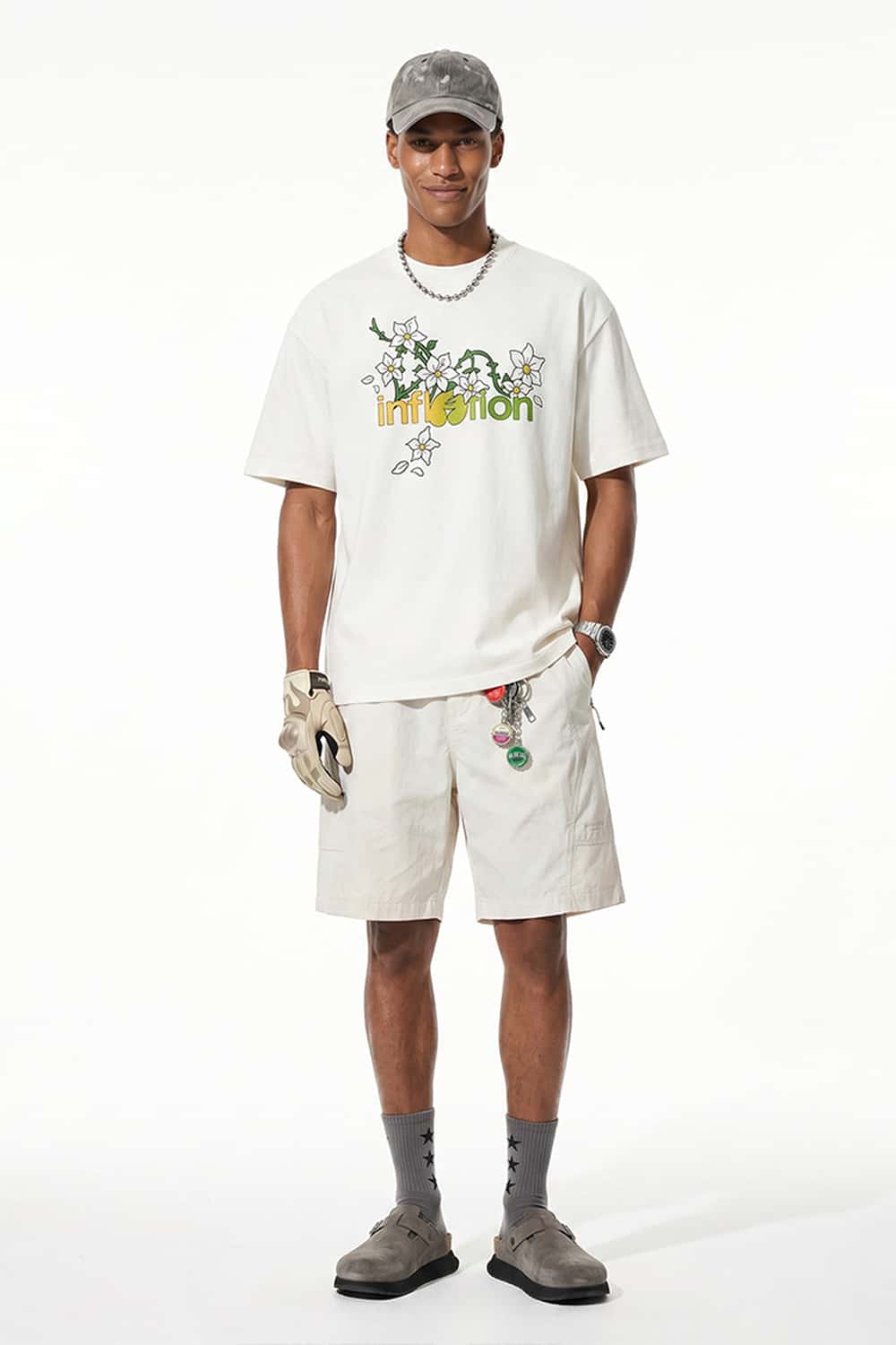 Floral Graphic Loose T-Shirt - Cream White