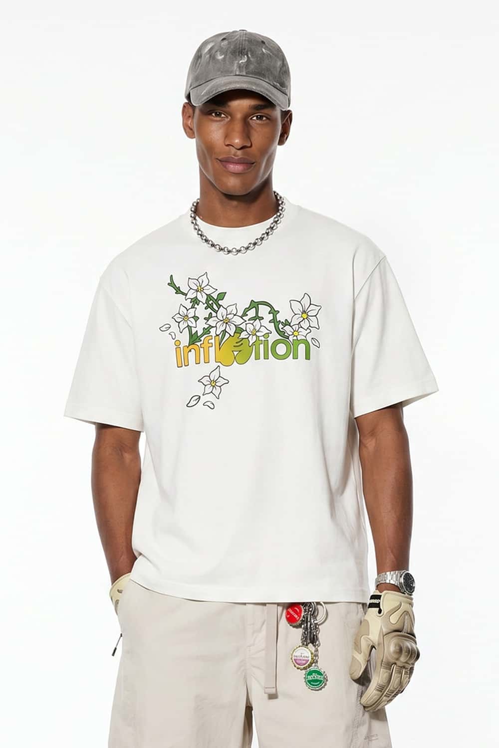 Floral Graphic Loose T-Shirt - Cream White