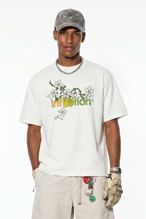 Floral Graphic Loose T-Shirt - Cream White