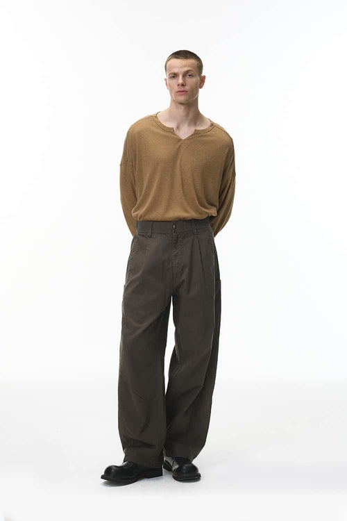 Pleated Utility Wide-Leg Pants - Dark Gray
