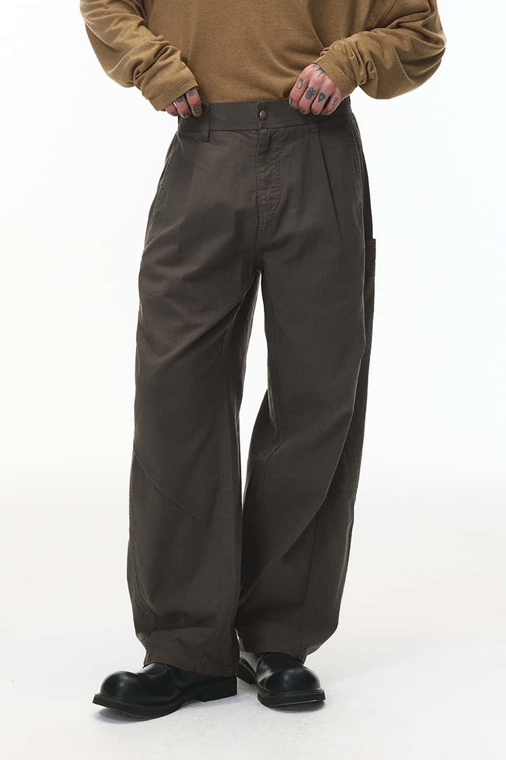 Pleated Utility Wide-Leg Pants - Dark Gray