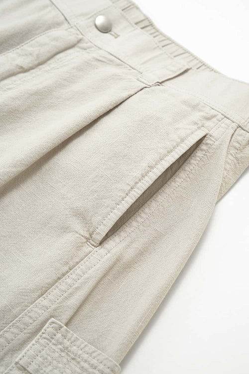 Pleated Utility Wide-Leg Pants - Light Gray