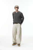 Pleated Utility Wide-Leg Pants - Light Gray