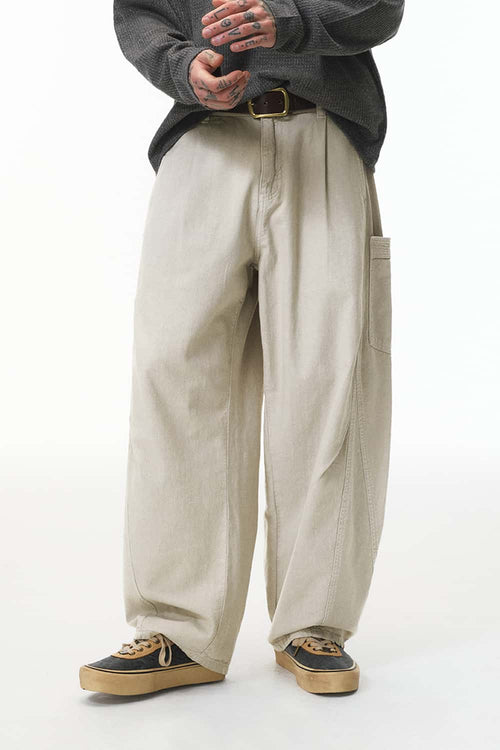 Pleated Utility Wide-Leg Pants - Light Gray