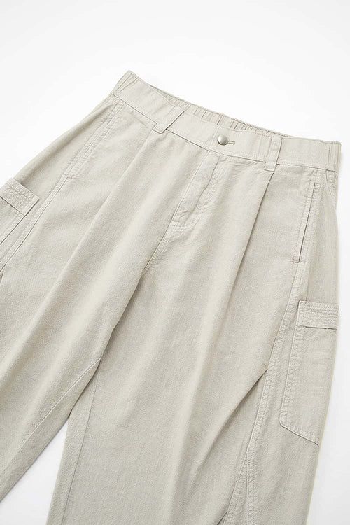 Pleated Utility Wide-Leg Pants - Light Gray