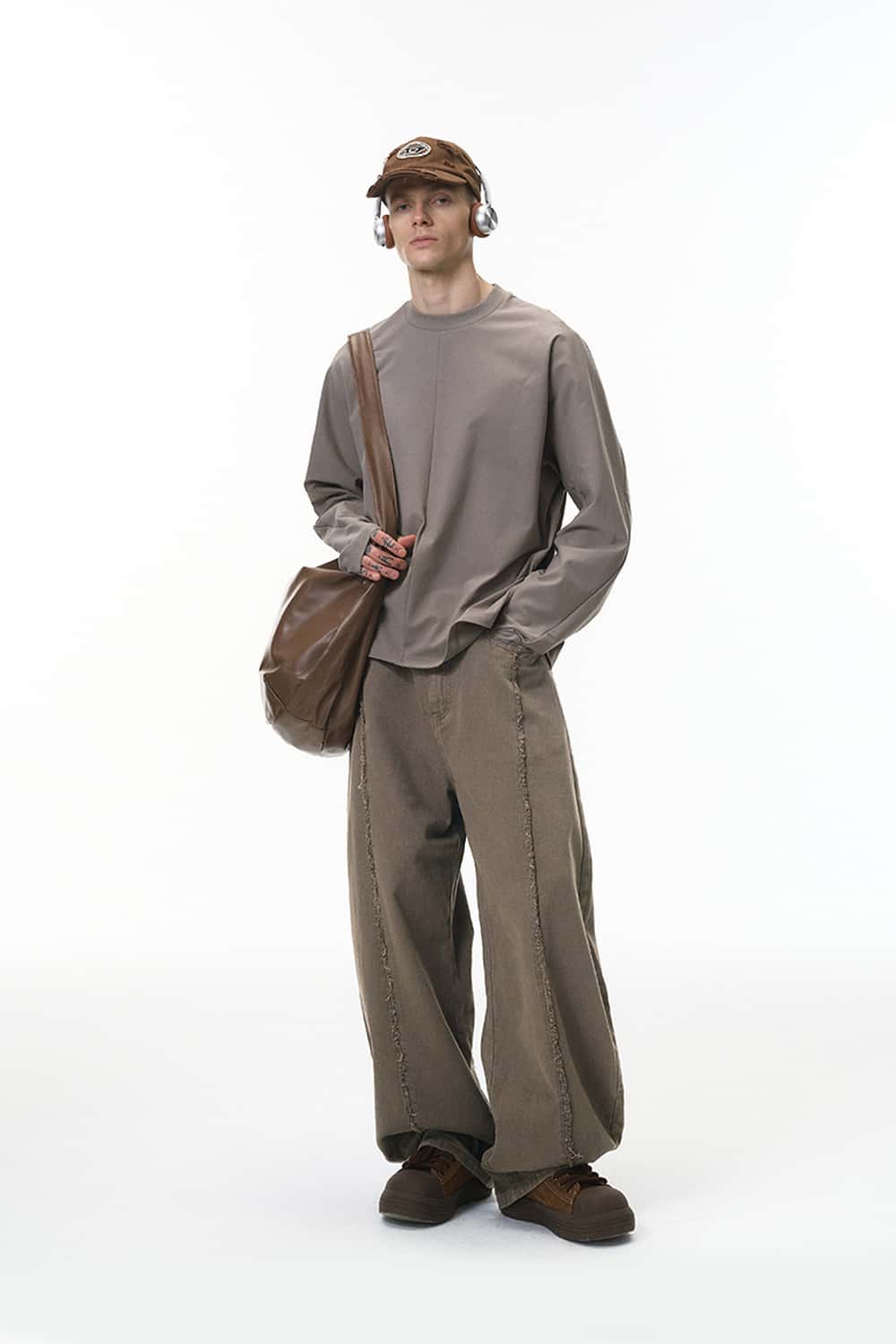 Washed Raw-Edge Utility Pants - Dark Khaki