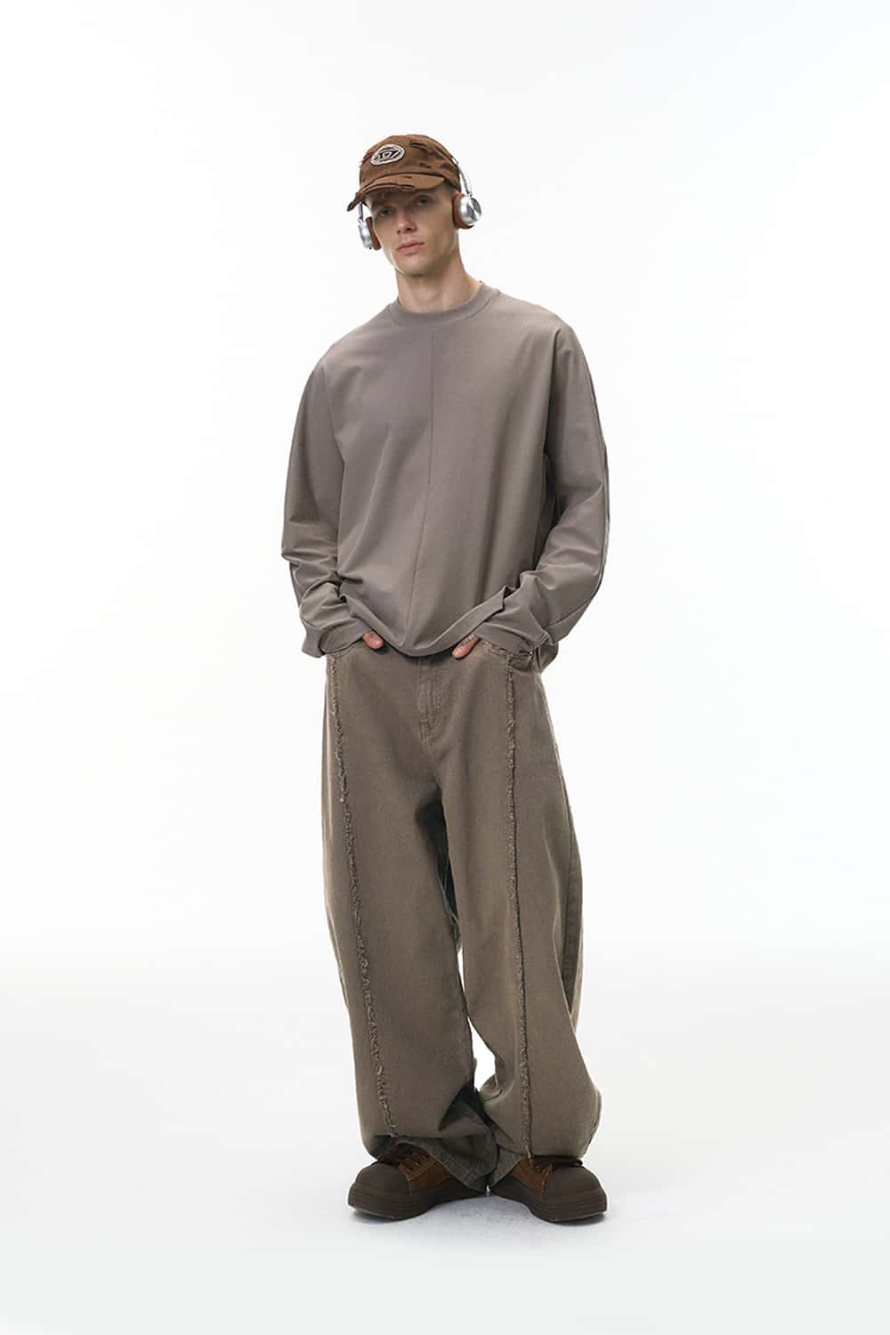 Washed Raw-Edge Utility Pants - Dark Khaki
