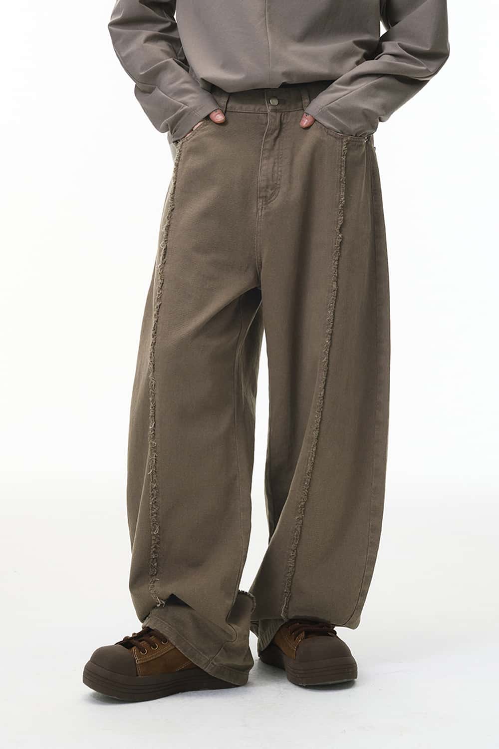 Washed Raw-Edge Utility Pants - Dark Khaki