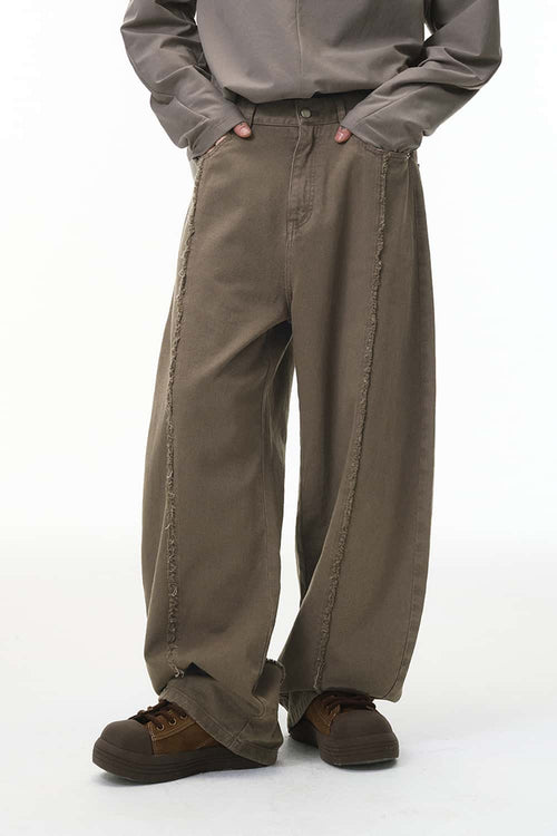 Washed Raw-Edge Utility Pants - Dark Khaki